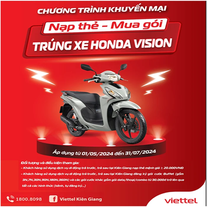 Nạp thẻ, đăng ký gói cước Viettel, trúng xe Honda Vision