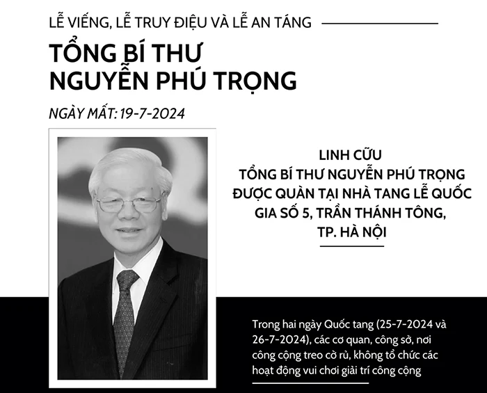 Lễ viếng Tổng bí thư Nguyễn Phú Trọng từ ngày 25 đến 26-7