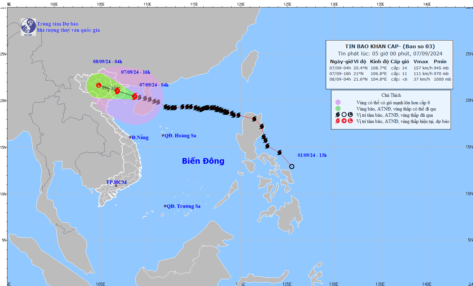 Bão số 3 giật cấp 17, cách Quảng Ninh-Hải Phòng 190 km